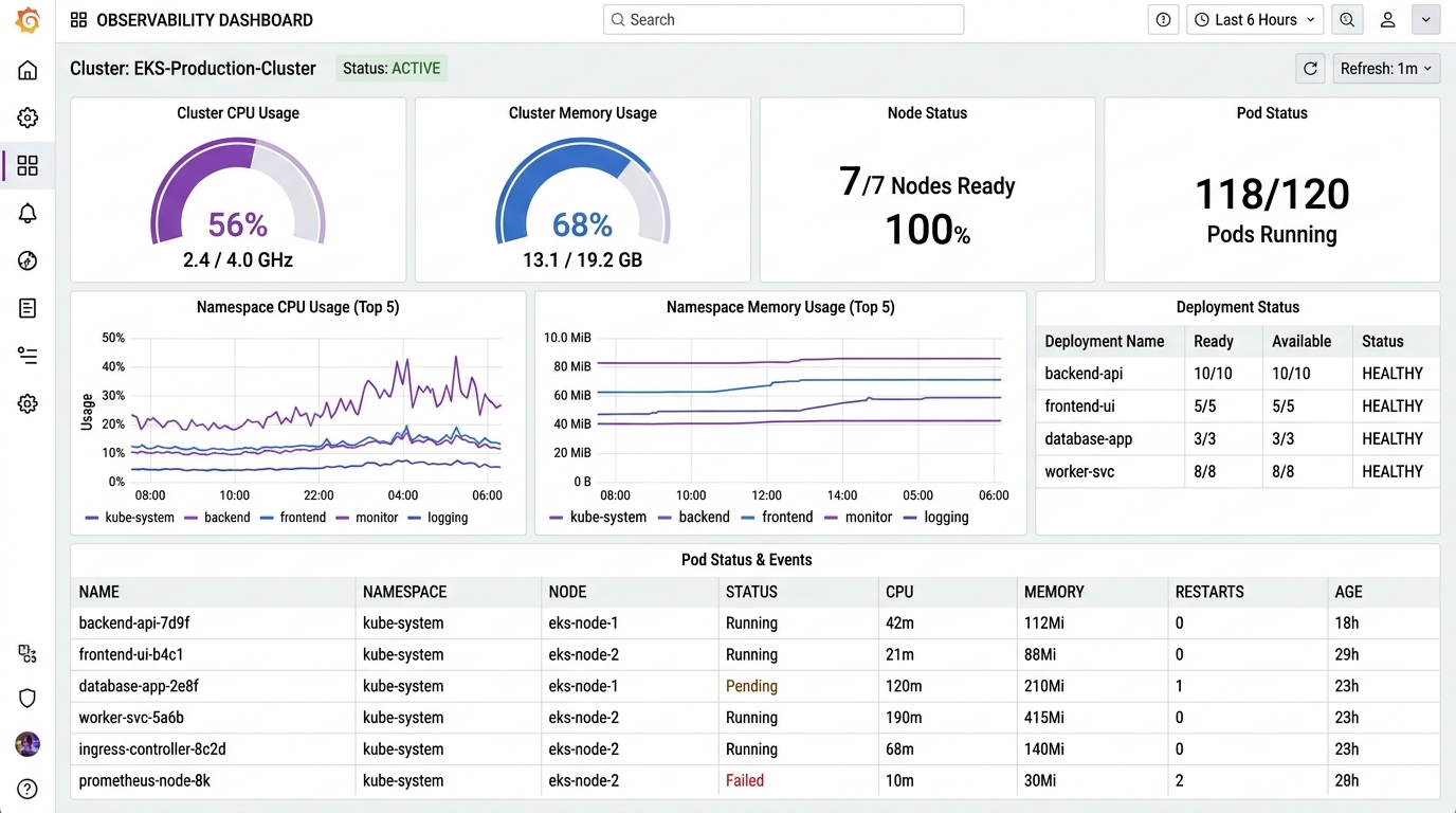 Kubernetes EKS Prometheus and Grafana Observability Dashboard